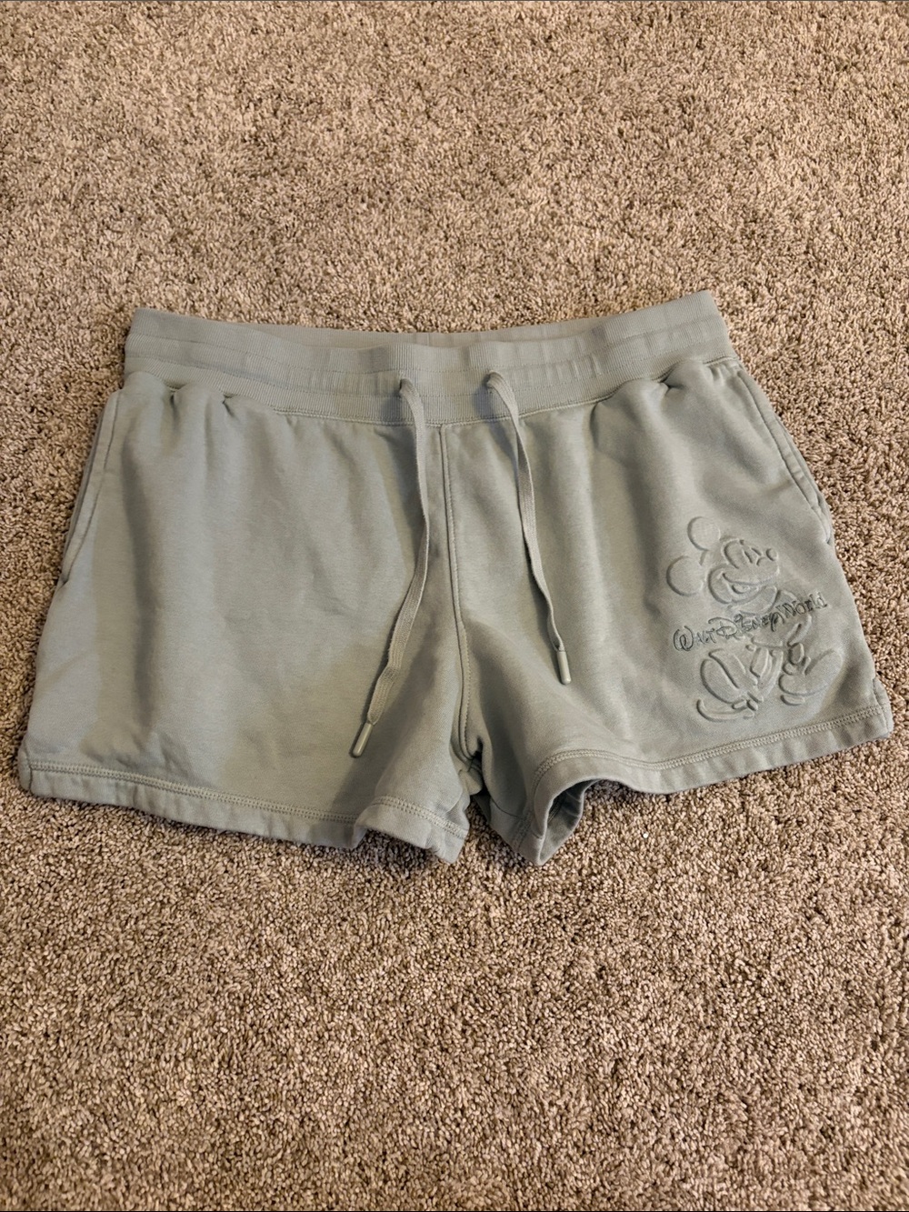 Disney Women's Sage Green Terry Mickey Embossed Lounge Shorts